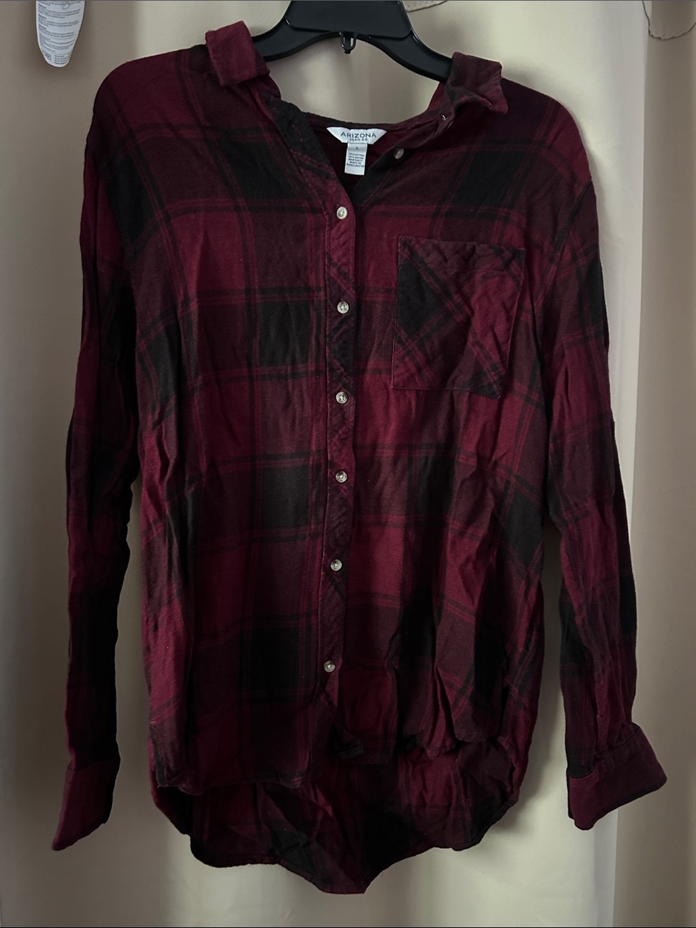 Arizona Jean Company Burgundy and Black Plaid Button-Down Shirt